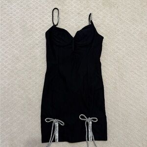 White Fox Boutique Black Mini Dress with Rhinestone Bows